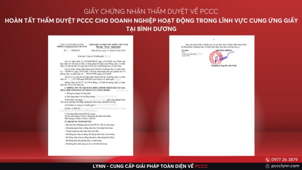 Hoàn Tất Thẩm Duyệt PCCC Cho Doanh Nghiệp Hoạt Động Trong Lĩnh Vực Cung Ứng Giấy Tại Bình Dương